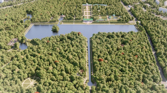 В парке «Кусково» приступили к очистке Большого дворцового пруда и реабилитации его канала
